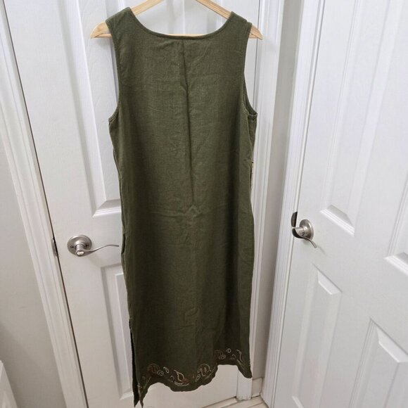 John Paul Richard Olive Green Sleeveless Maxi Dress L Cottagecore Embroidery - Picture 2 of 10